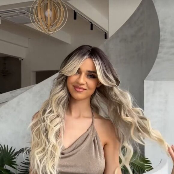 NWT 26" Ombre Blonde Long Wavy Curly Hair Wig %130 Density with Rose Net Cap - Picture 6 of 16